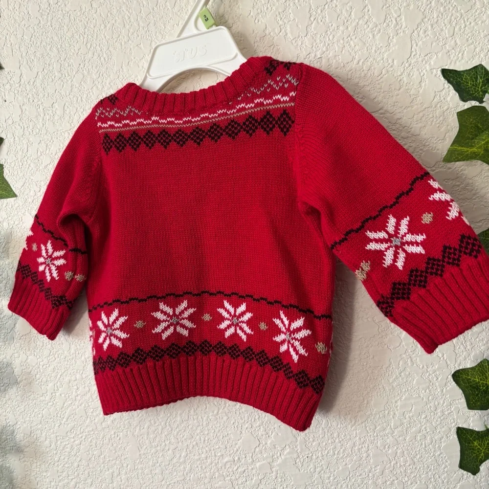 Koala Baby Red Christmas Holiday Reindeer Fair Isle Knit Sweater Size 3 Months